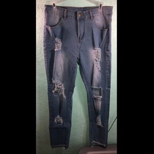 High waisted distressed jeans